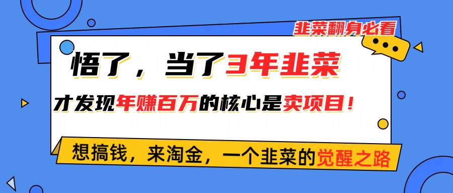 悟了，当了3年韭菜，才发现网赚圈年赚100万的核心是卖项目，含泪分享！极优客-网创项目资源站-副业项目-创业项目-搞钱项目极优客网创