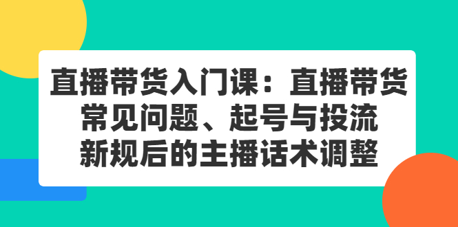 直播带货入门课：直播带货常见问题、起号与投流、新规后的主播话术调整极优客-网创项目资源站-副业项目-创业项目-搞钱项目极优客网创
