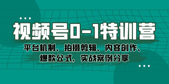 视频号0-1特训营：平台机制、拍摄剪辑、内容创作、爆款公式，实战案例分享极优客-网创项目资源站-副业项目-创业项目-搞钱项目极优客网创