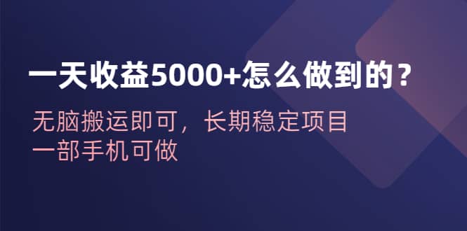 一天收益5000+怎么做到的？无脑搬运即可，长期稳定项目，一部手机可做极优客-网创项目资源站-副业项目-创业项目-搞钱项目极优客网创