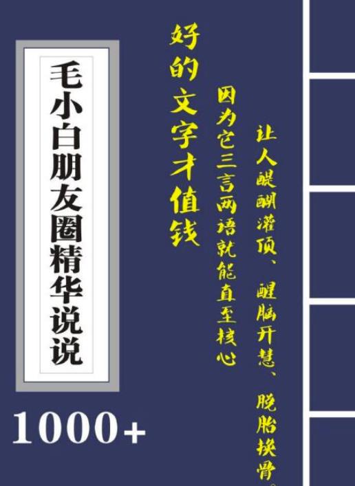 毛小白内容合集《朋友圈说说精华1000+》好的文字才值钱（第1部+2部）极优客-网创项目资源站-副业项目-创业项目-搞钱项目极优客网创