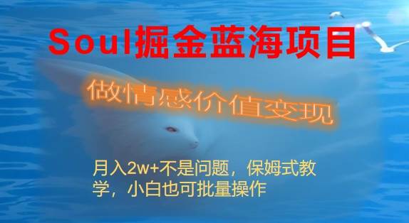 Soul掘金蓝海项目细分赛道，做情感价值变现，月入2w+不是问题极优客-网创项目资源站-副业项目-创业项目-搞钱项目极优客网创