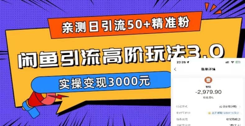 实测日引50+精准粉，闲鱼引流高阶玩法3.0，实操变现3000元极优客-网创项目资源站-副业项目-创业项目-搞钱项目极优客网创