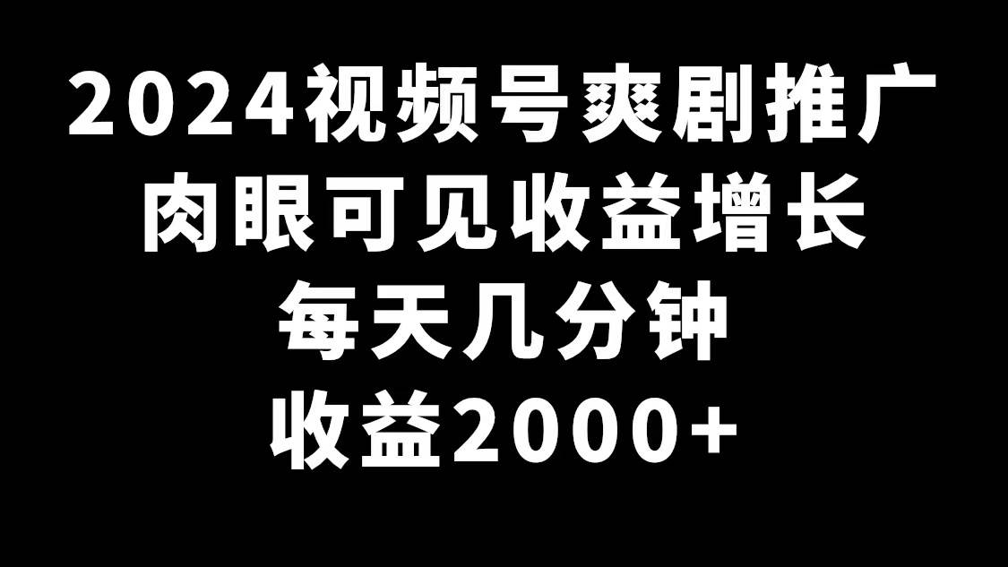 2024视频号爽剧推广，肉眼可见的收益增长，每天几分钟收益2000+极优客-网创项目资源站-副业项目-创业项目-搞钱项目极优客网创