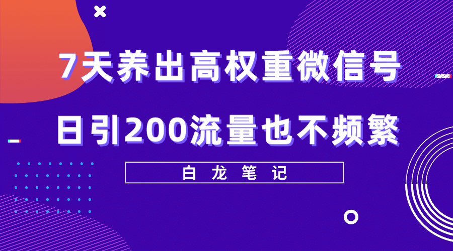 7天养出高权重微信号，日引200流量也不频繁，方法价值3680元极优客-网创项目资源站-副业项目-创业项目-搞钱项目极优客网创