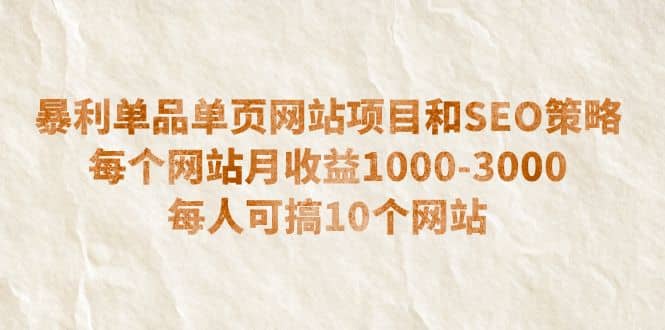 暴利单品单页网站项目和SEO策略 每个网站月收益1000-3000 每人可搞10个极优客-网创项目资源站-副业项目-创业项目-搞钱项目极优客网创