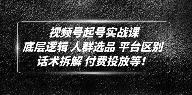 视频号起号实战课：底层逻辑 人群选品 平台区别 话术拆解 付费投放等极优客-网创项目资源站-副业项目-创业项目-搞钱项目极优客网创