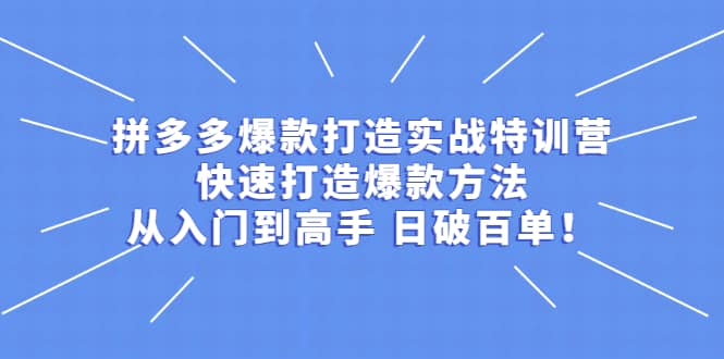 拼多多爆款打造实战特训营：快速打造爆款方法，从入门到高手 日破百单极优客-网创项目资源站-副业项目-创业项目-搞钱项目极优客网创