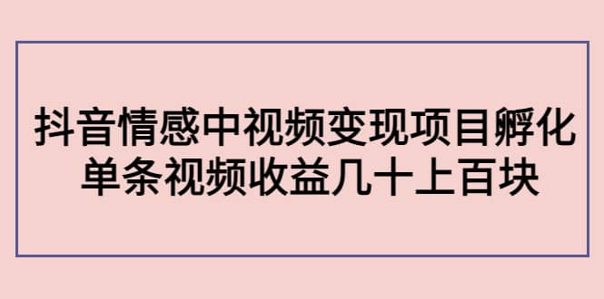 抖音情感中视频变现项目孵化极优客-网创项目资源站-副业项目-创业项目-搞钱项目极优客网创