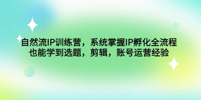 自然流IP训练营，系统掌握IP孵化全流程，也能学到选题，剪辑，账号运营经验极优客-网创项目资源站-副业项目-创业项目-搞钱项目极优客网创