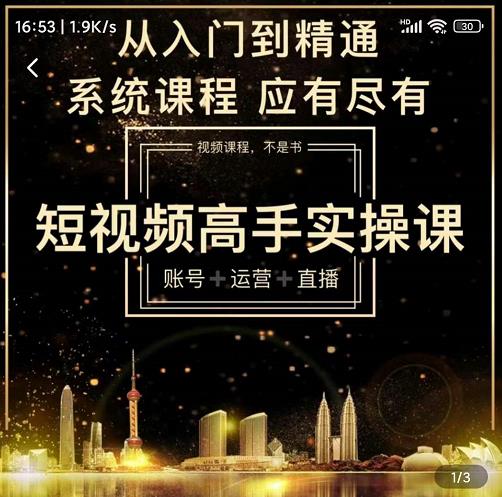 短视频高手实操课：账号+运营+直播，从入门到精通，系统课程，应有尽极优客-网创项目资源站-副业项目-创业项目-搞钱项目极优客网创