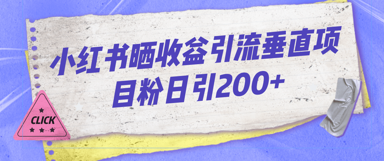 小红书晒收益图引流垂直项目粉日引200+极优客-网创项目资源站-副业项目-创业项目-搞钱项目极优客网创