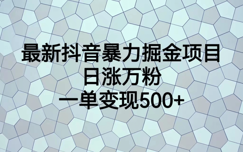最火热的抖音暴力掘金项目，日涨万粉，多种变现方式，一单变现可达500+极优客-网创项目资源站-副业项目-创业项目-搞钱项目极优客网创