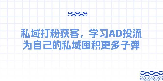 某收费课：私域打粉获客，学习AD投流，为自己的私域囤积更多子弹极优客-网创项目资源站-副业项目-创业项目-搞钱项目极优客网创