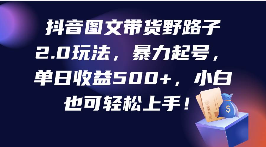 抖音图文带货野路子2.0玩法，暴力起号，单日收益500+，小白也可轻松上手！极优客-网创项目资源站-副业项目-创业项目-搞钱项目极优客网创