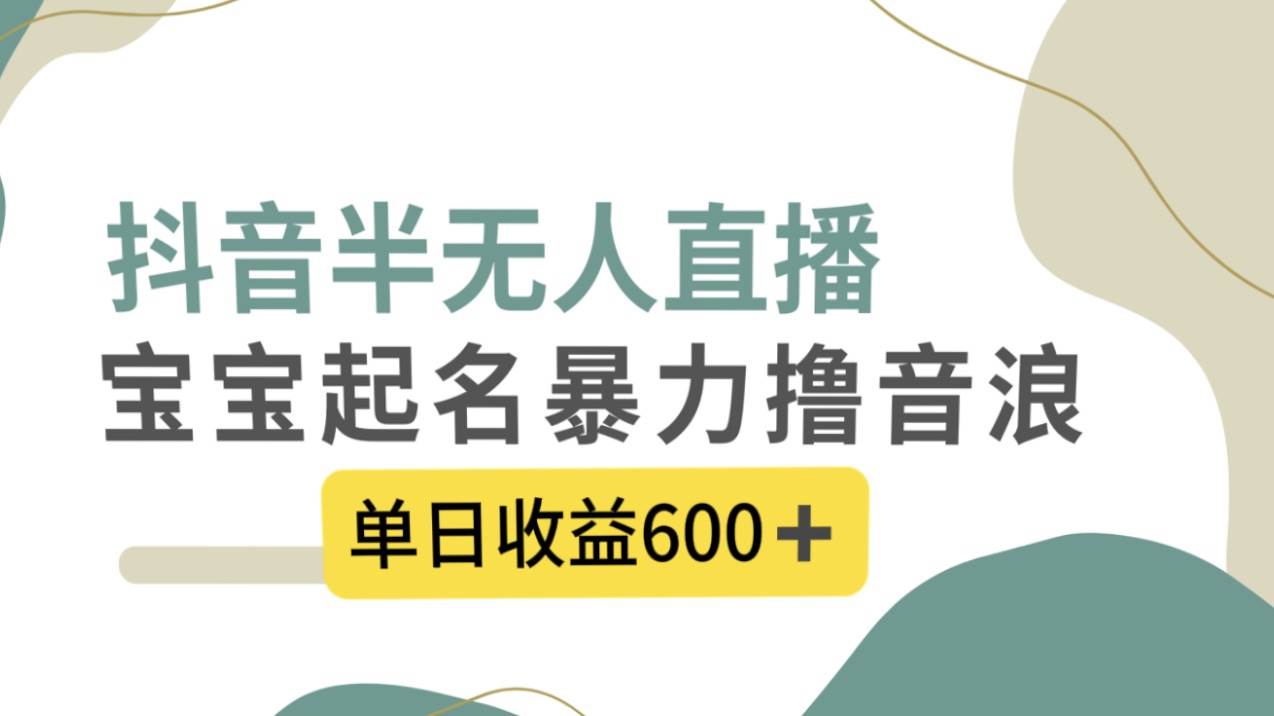 抖音半无人直播，宝宝起名，暴力撸音浪，单日收益600+极优客-网创项目资源站-副业项目-创业项目-搞钱项目极优客网创