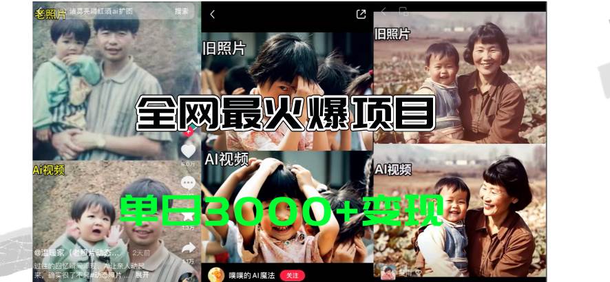 全网爆火的AI让老照片动起来教程，蹭热点日赚3000+，内含免费工具一键…极优客-网创项目资源站-副业项目-创业项目-搞钱项目极优客网创