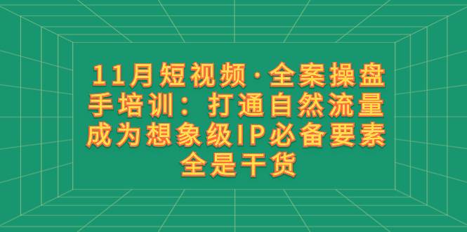 11月短视频·全案操盘手培训：打通自然流量 成为想象级IP必备要素 全是干货极优客-网创项目资源站-副业项目-创业项目-搞钱项目极优客网创