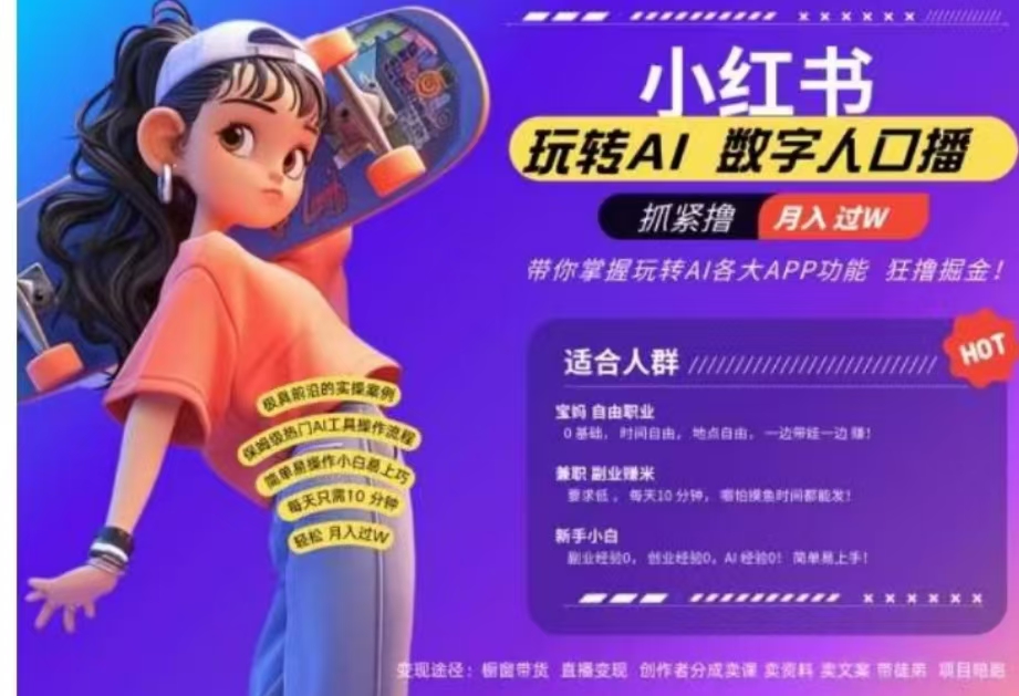 小红书数字人暴力起号，AI改写文案，流量火爆月入破W轻松拿捏，再也不用费劲录口播极优客-网创项目资源站-副业项目-创业项目-搞钱项目极优客网创