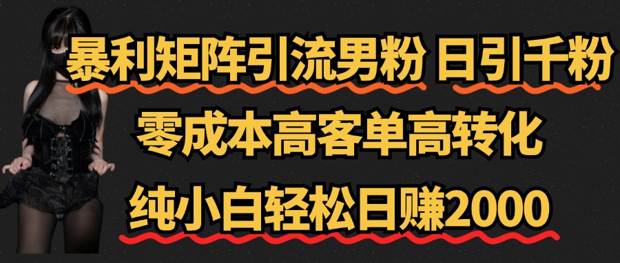 暴利矩阵引流男粉（日引千粉），零成本高客单高转化，纯小白轻松日赚2000+极优客-网创项目资源站-副业项目-创业项目-搞钱项目极优客网创