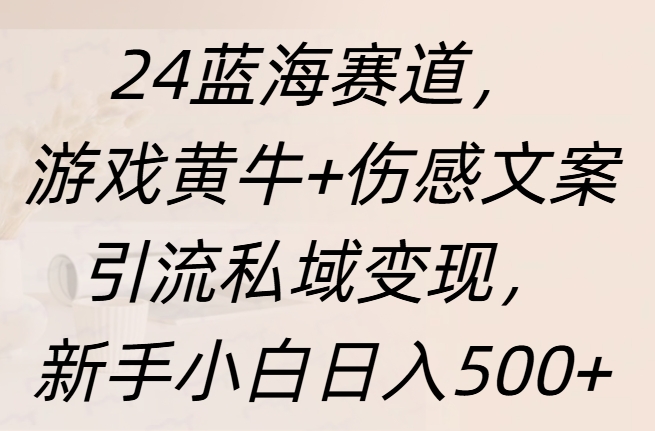 24蓝海赛道，游戏黄牛+伤感文案引流私域变现，新手日入500+极优客-网创项目资源站-副业项目-创业项目-搞钱项目极优客网创