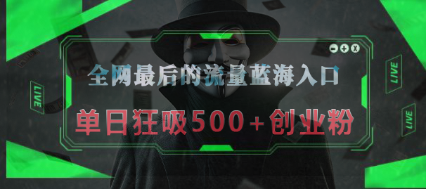 全网最后的流量蓝海入口，半小时引流50+创业粉，单日狂吸500+创业粉极优客-网创项目资源站-副业项目-创业项目-搞钱项目极优客网创