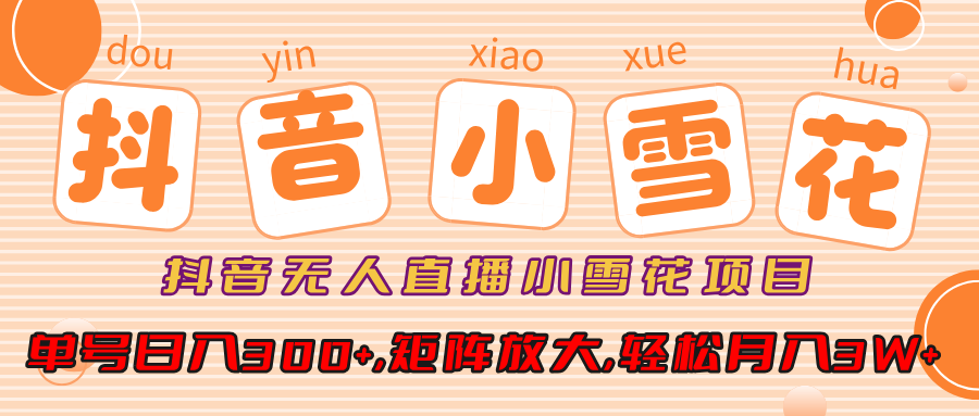 抖音无人直播，小雪花项目，单号日入300+,矩阵放大,轻松月入3W+极优客-网创项目资源站-副业项目-创业项目-搞钱项目极优客网创