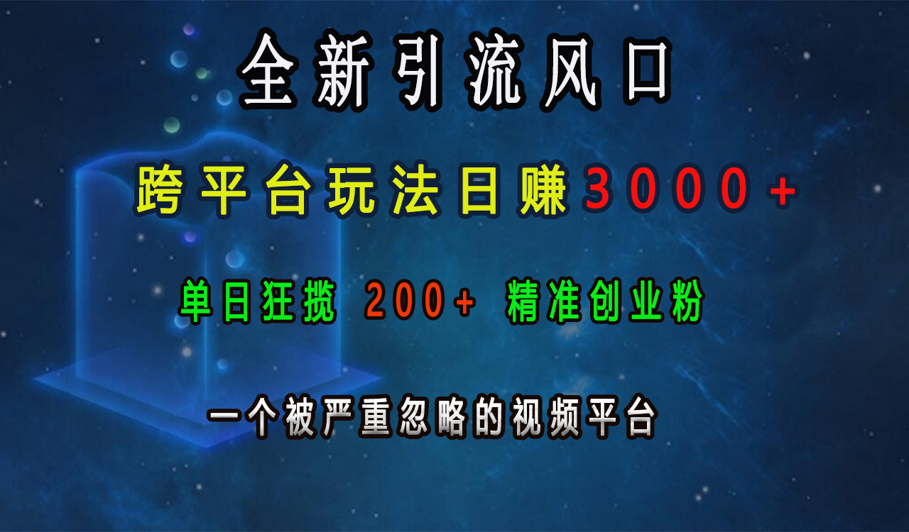 全新引流风口，跨平台玩法日赚3000+，单日狂揽200+精准创业粉，一个被严重忽略的视频平台极优客-网创项目资源站-副业项目-创业项目-搞钱项目极优客网创