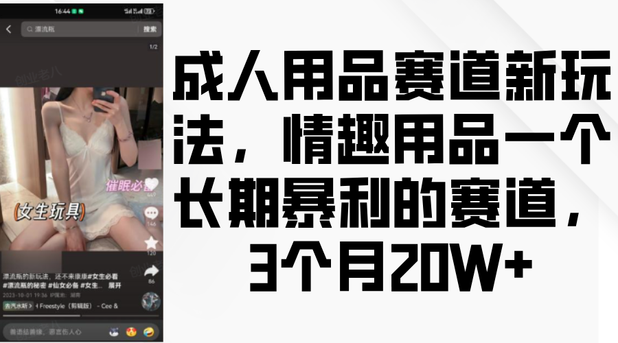 情趣用品一个长期暴利的赛道，成人用品赛道新玩法，3个月20W+极优客-网创项目资源站-副业项目-创业项目-搞钱项目极优客网创