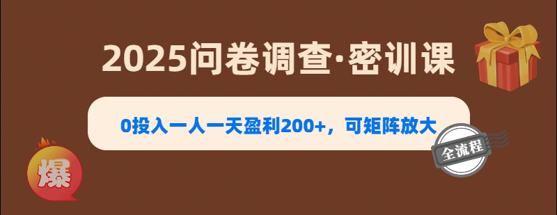 2025《问卷调查》0投入一人一天盈利200+，可矩阵放大极优客-网创项目资源站-副业项目-创业项目-搞钱项目极优客网创