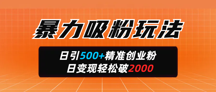 暴力吸粉玩法，日引500+精准创业粉，日变现轻松破2000极优客-网创项目资源站-副业项目-创业项目-搞钱项目极优客网创