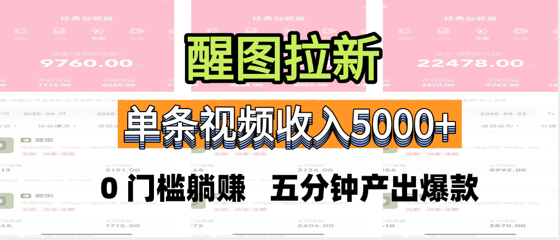 醒图拉新，0 门槛躺赚，五分钟产出爆款，单条视频收入5000+极优客-网创项目资源站-副业项目-创业项目-搞钱项目极优客网创