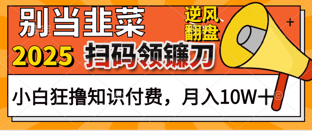 2025别当韭菜！扫码领镰刀！小白狂撸知识付费月入10W+极优客-网创项目资源站-副业项目-创业项目-搞钱项目极优客网创