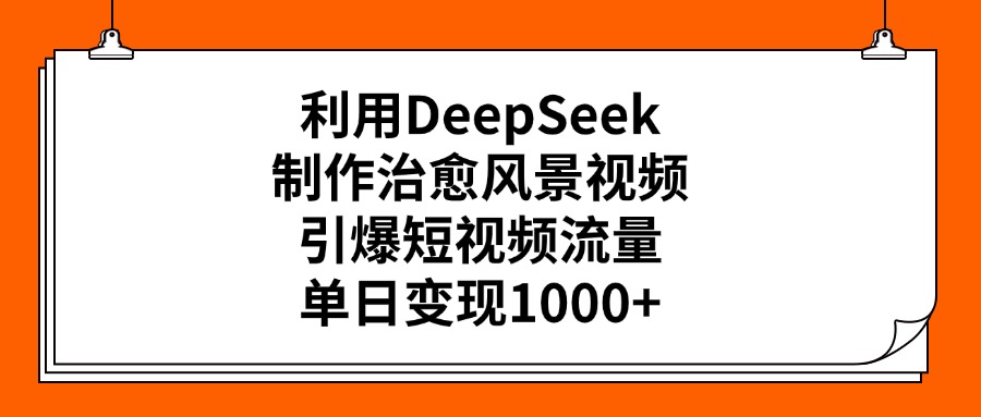 利用DeepSeek，制作治愈风景视频，引爆短视频流量，单日变现1000+极优客-网创项目资源站-副业项目-创业项目-搞钱项目极优客网创