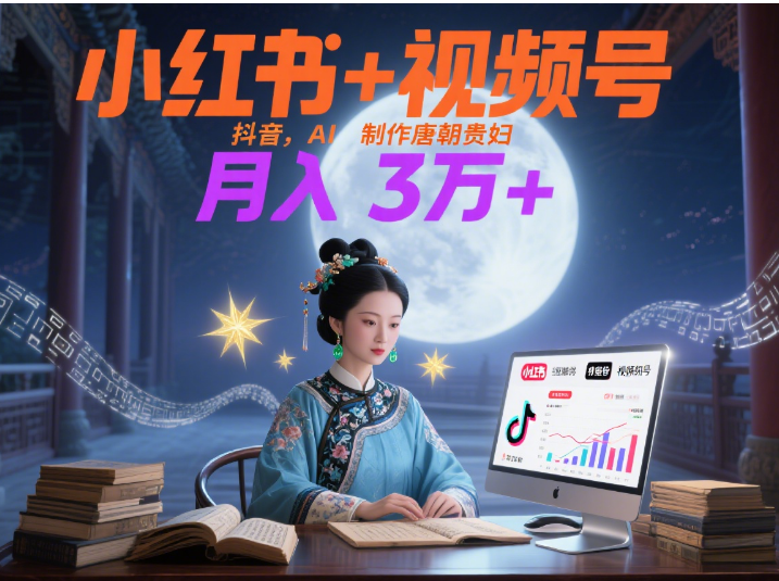 小红书+视频号+抖音，AI轻松制作唐朝贵妇IP，毒鸡汤、励志、减肥瘦身、养生赛道轻松切入，每天30分钟，轻松产出N条，月入3万+极优客-网创项目资源站-副业项目-创业项目-搞钱项目极优客网创