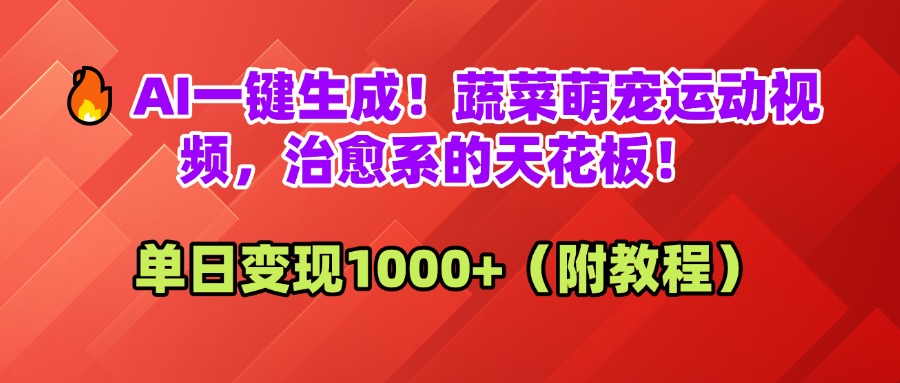 AI一键生成！蔬菜萌宠运动视频，治愈系的天花板！单日变现1000+（附教程）极优客-网创项目资源站-副业项目-创业项目-搞钱项目极优客网创