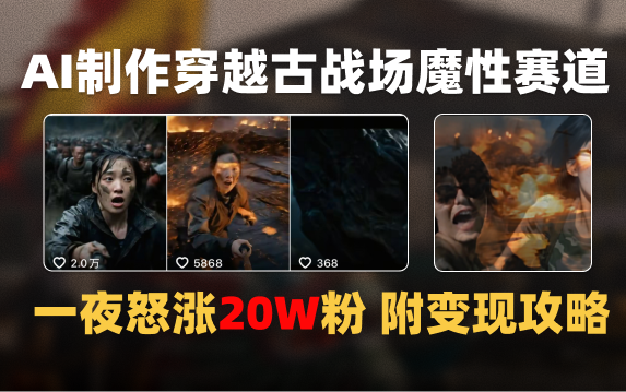 AI制作穿越古战场视频一夜涨粉20W保姆级教学（附AI变现指南）极优客-网创项目资源站-副业项目-创业项目-搞钱项目极优客网创